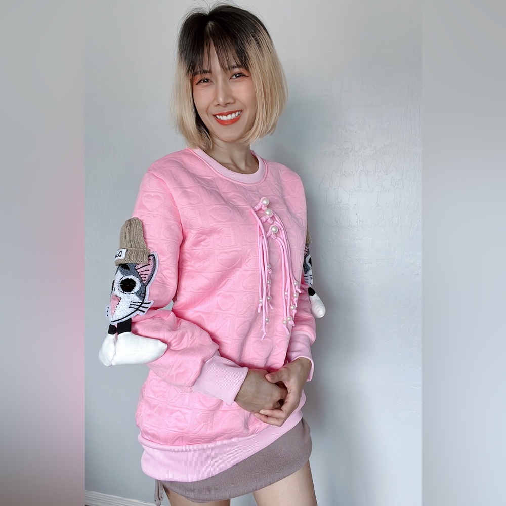 BRAND NEW! Pink sweater with a little cute cat on sleeves